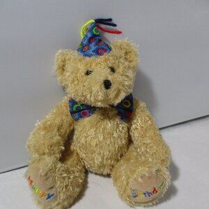 Ty Happy Birthday Beanie Baby Fuzzy Teddy Bear Plush with Party Hat and Bow 2005